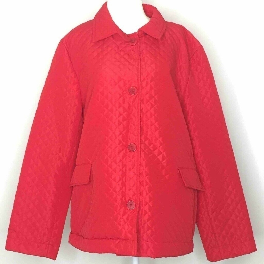Harve Benard Quilted Jacket Red Button Front Lined